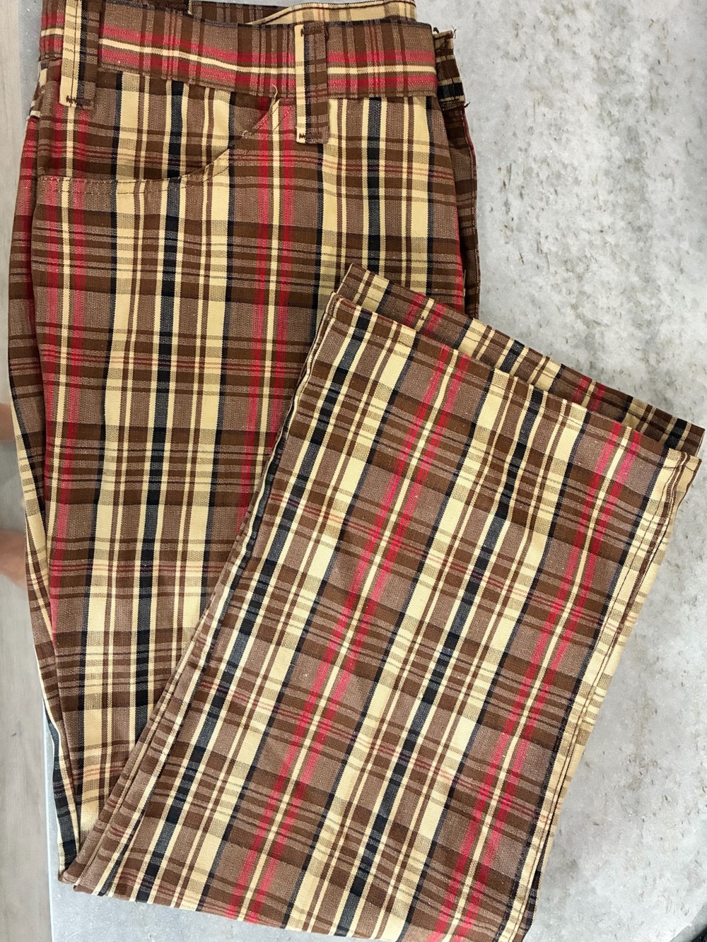 Men's Brown Plaid Pants with Red Accent
